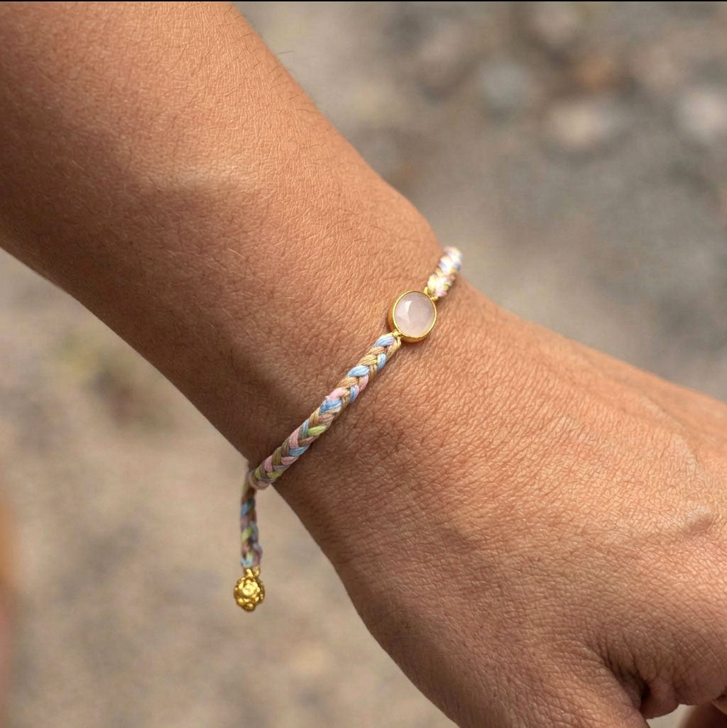 Hand-Woven Multicolor Pastel Braided Bracelet - Rose Quartz