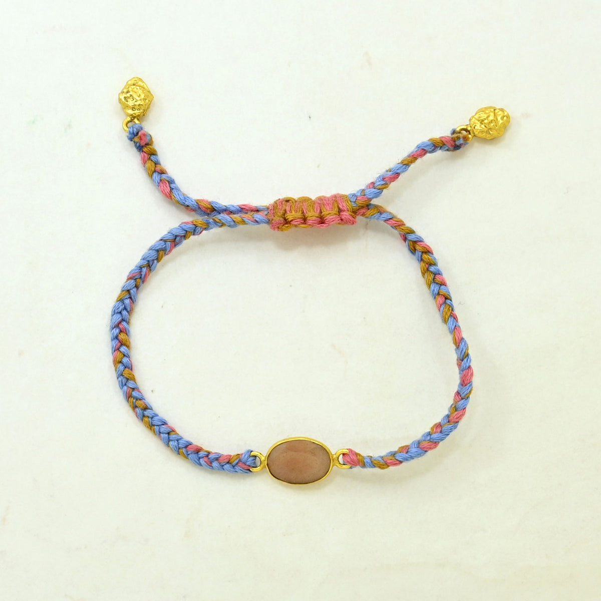 Hand-Woven Multicolor Braided Bracelet - Peach Moonstone