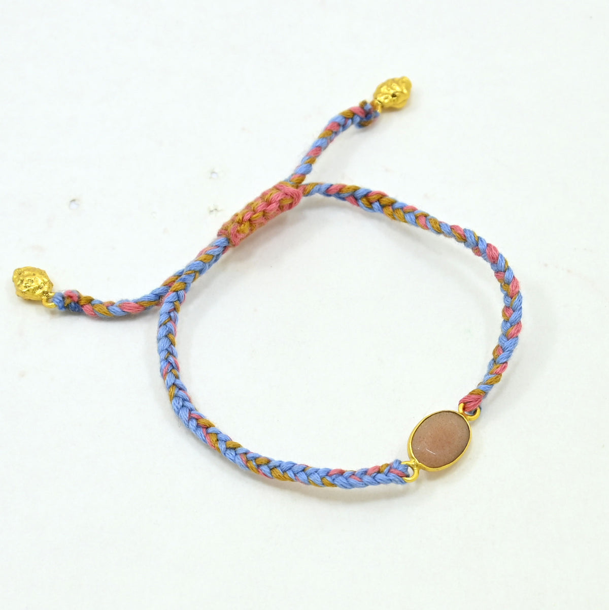 Hand-Woven Multicolor Braided Bracelet - Peach Moonstone
