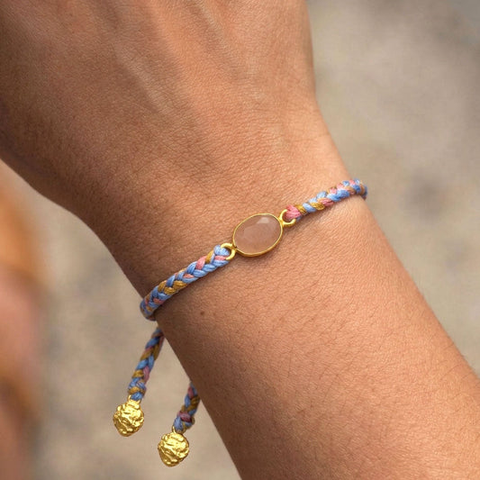 Hand-Woven Multicolor Braided Bracelet - Peach Moonstone
