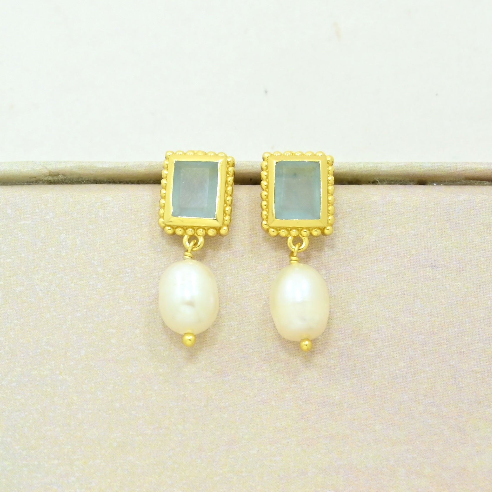 pearl aquamarine earring gold filled