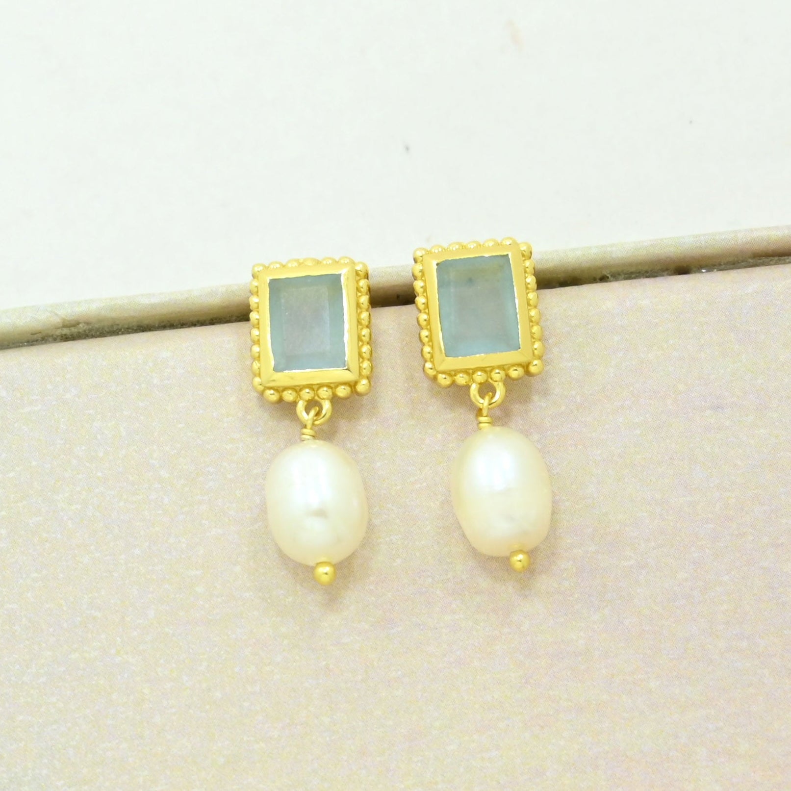 pearl aquamarine earring gold filled