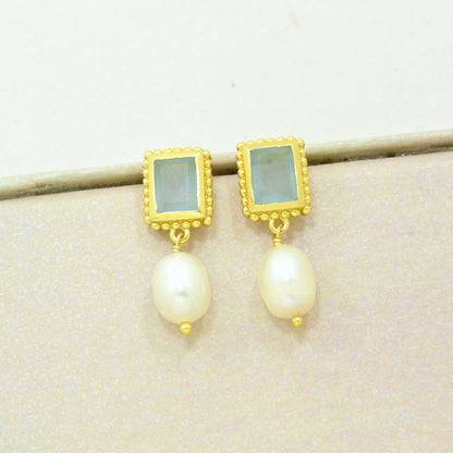 pearl aquamarine earring gold filled