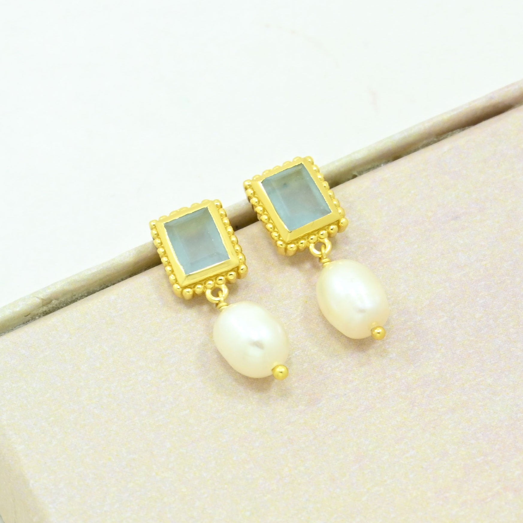 pearl aquamarine earring gold filled