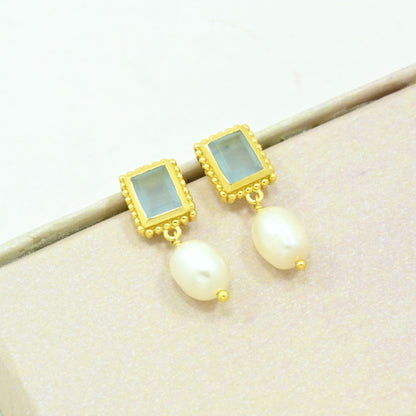 pearl aquamarine earring gold filled