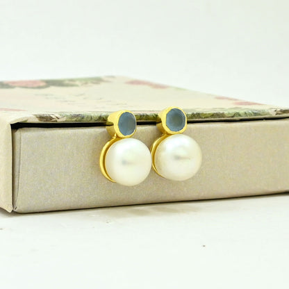 pearl stud earrings gold filled