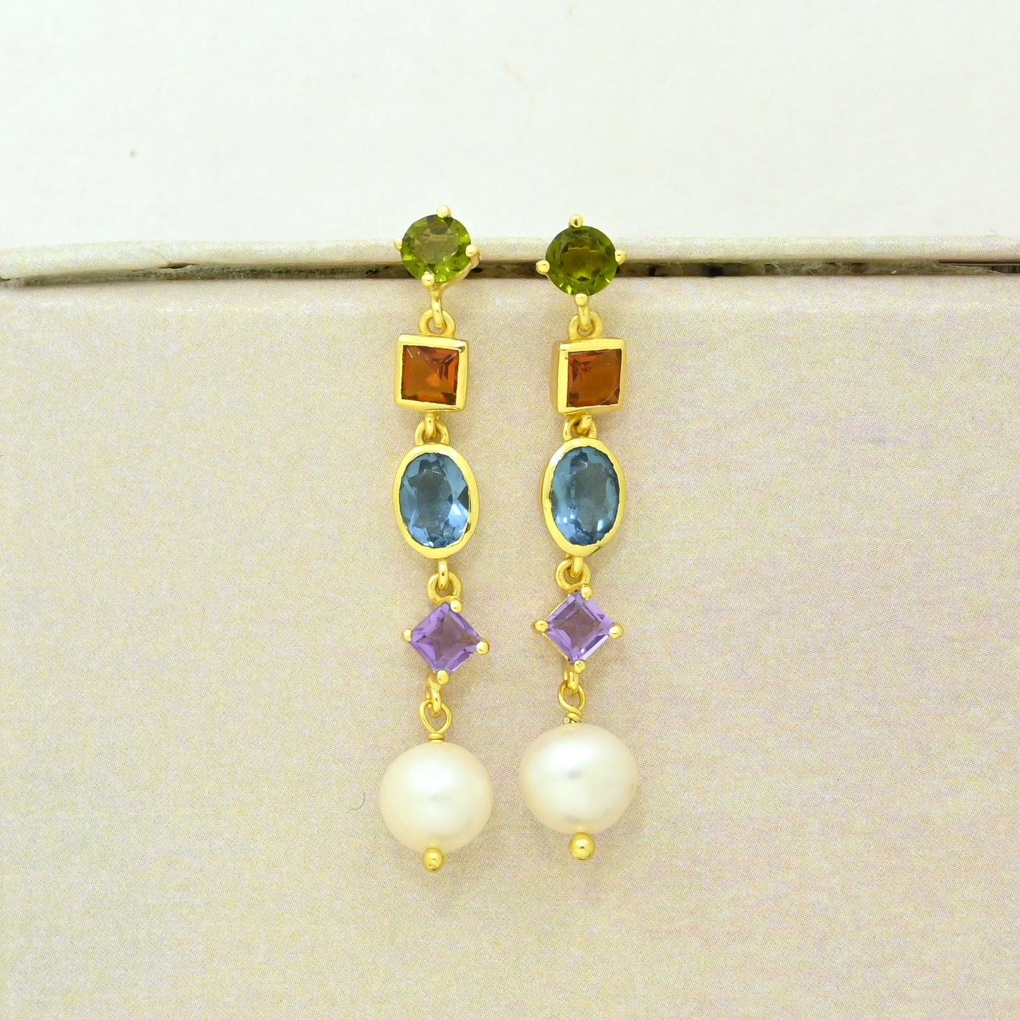 colorful gemstone earring gold plated