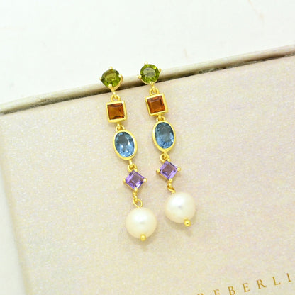 colorful gemstone earring gold plated
