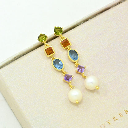 colorful gemstone earring gold plated