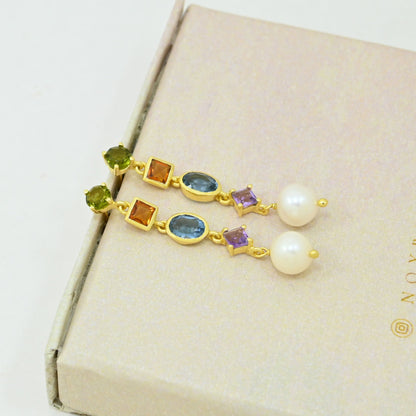 colorful gemstone earring gold plated