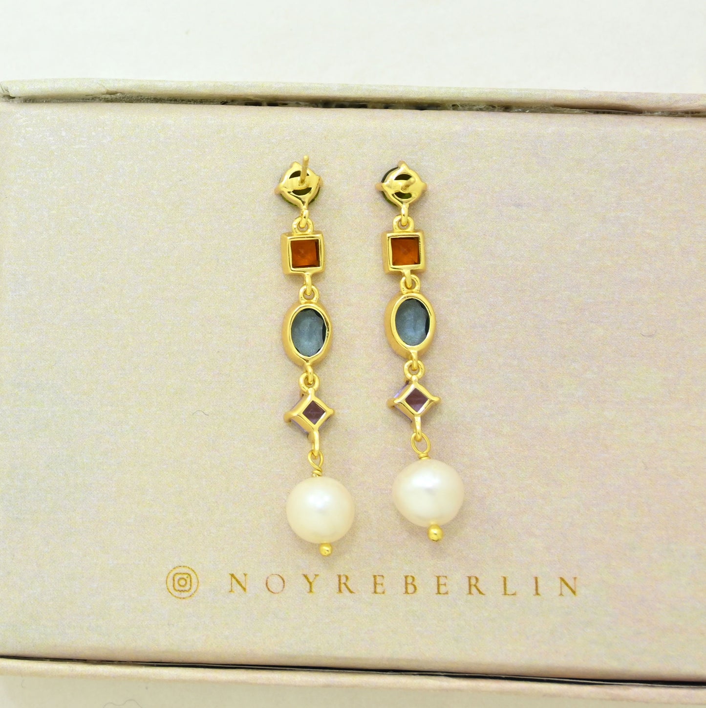 colorful gemstone earring gold plated
