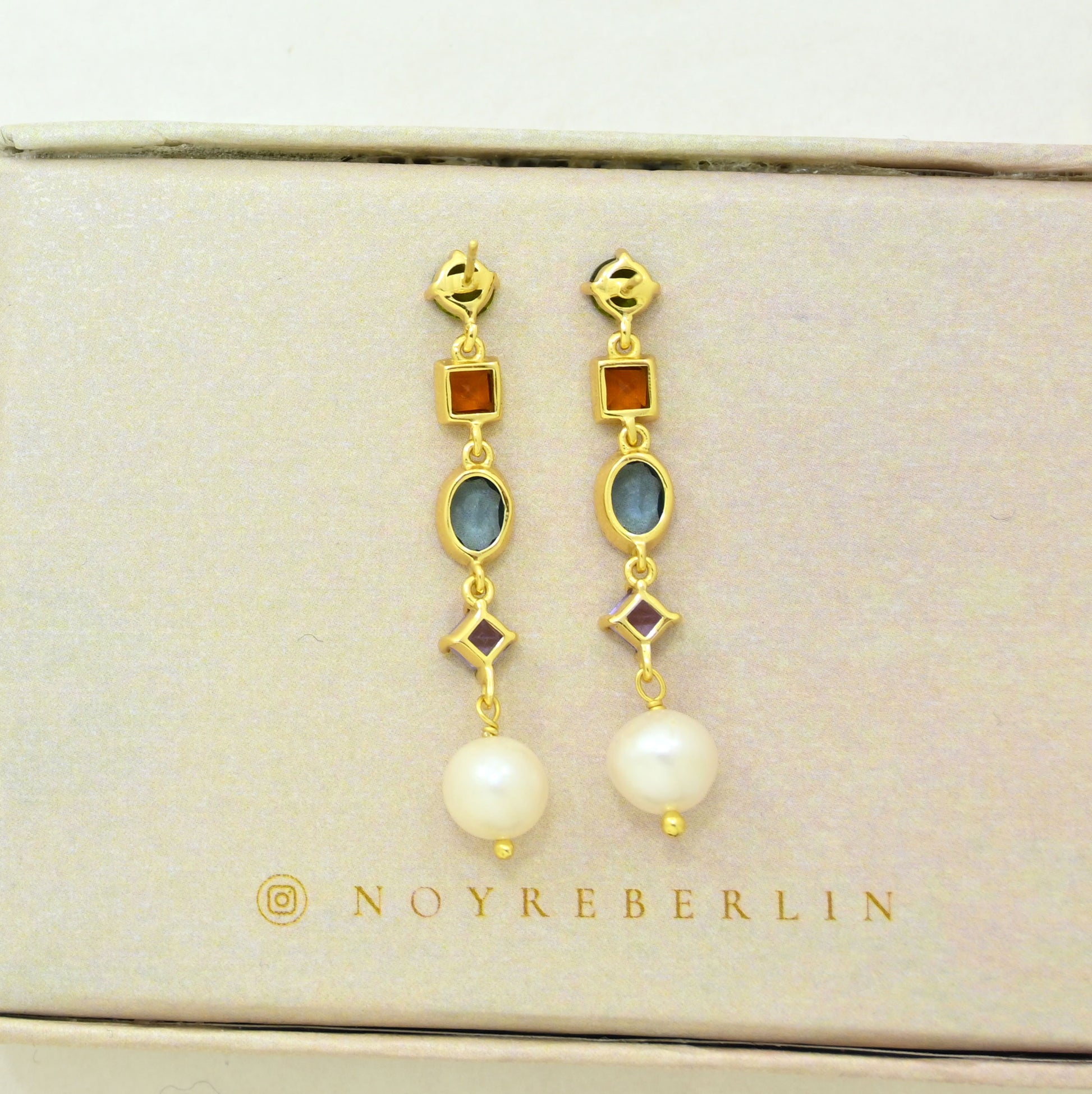 colorful gemstone earring gold plated
