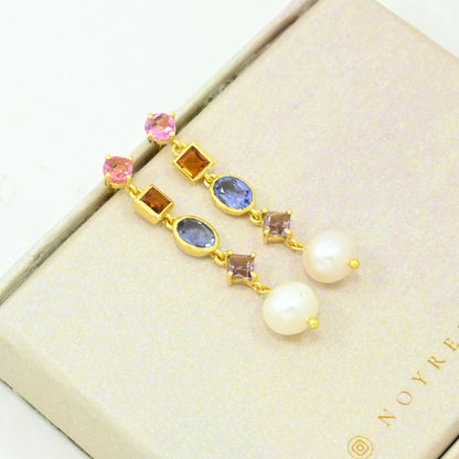 multicolor gemstone pearl earring gold plated