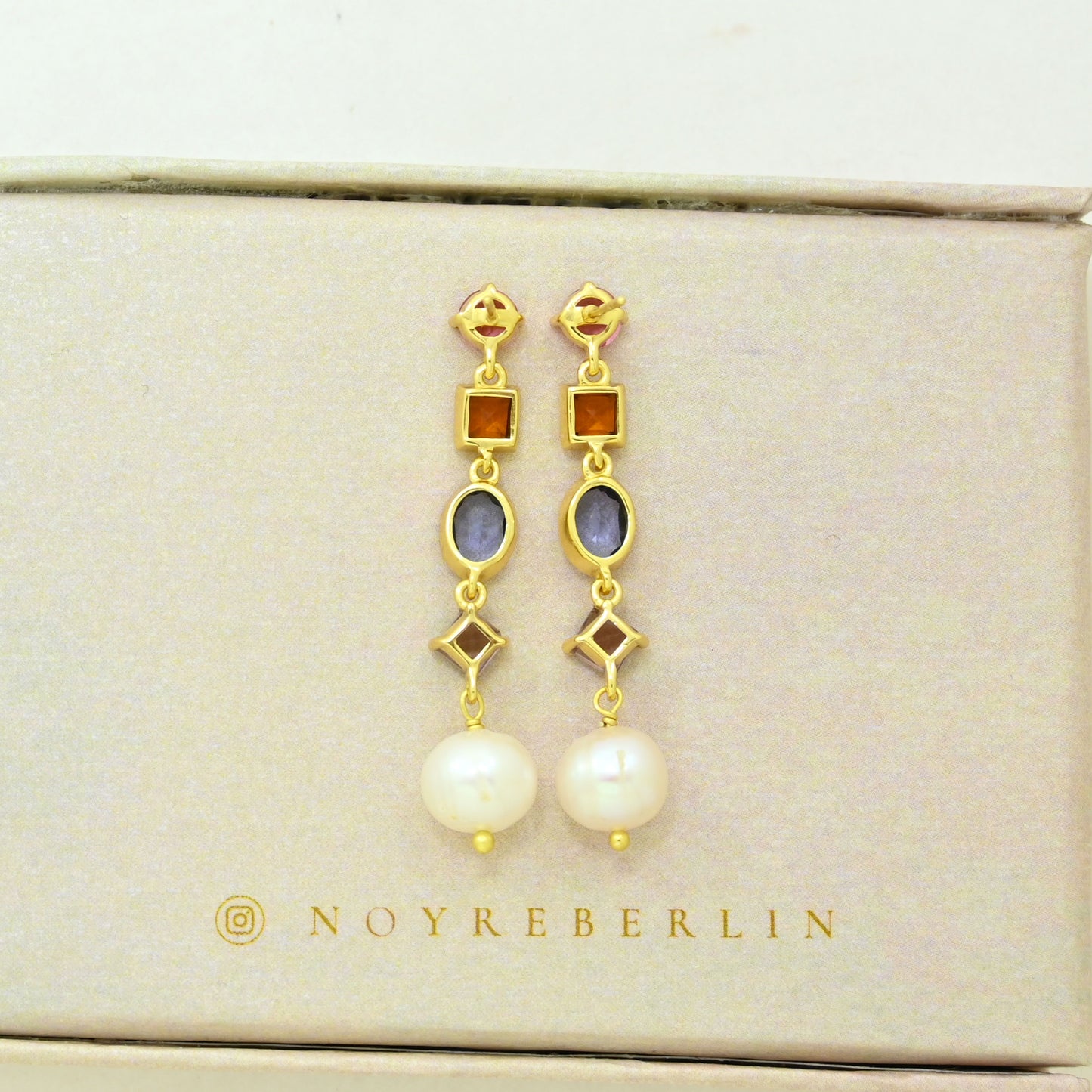 multicolor gemstone pearl earring gold plated