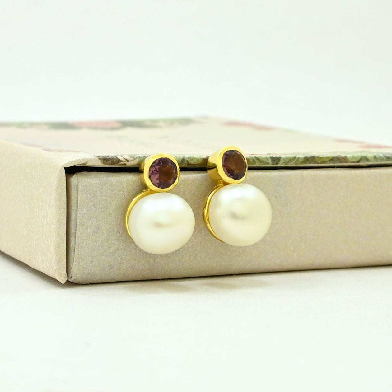 pearl rhodolite earring gold filled