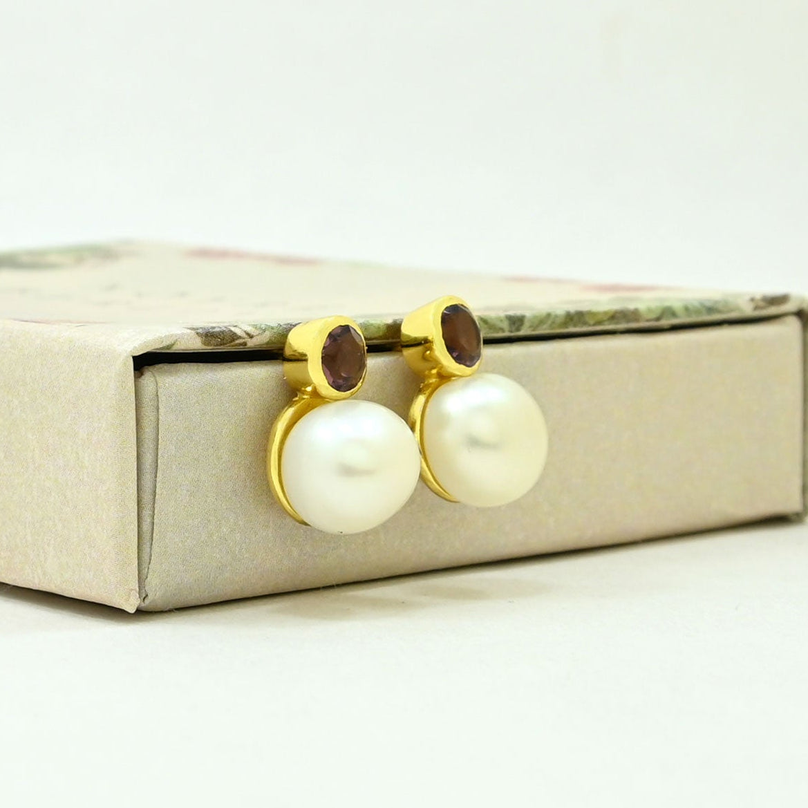 pearl rhodolite earring gold filled