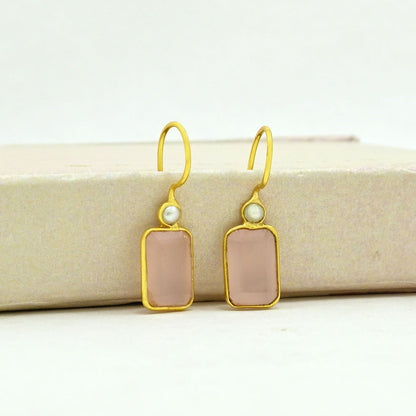 BIRDIE EARRING - PEARL & ROSE QUARTZ