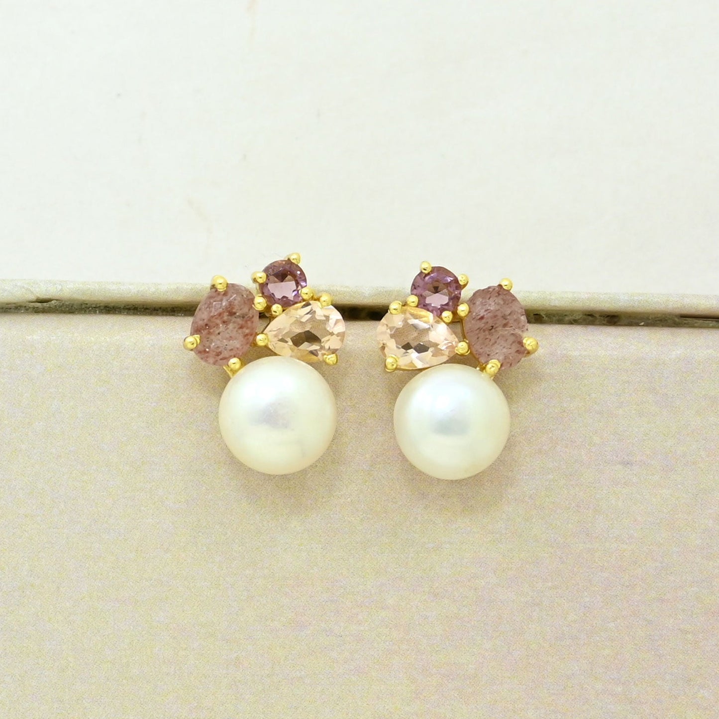 Pearl Rhodolite Stud Earring