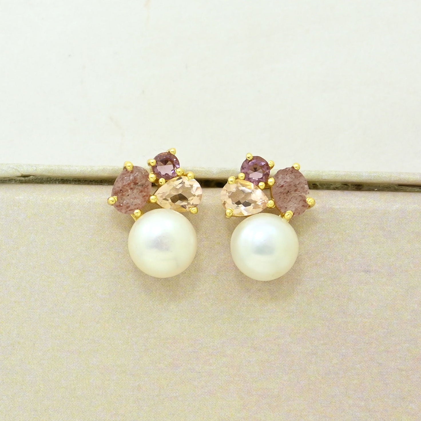 Pearl Rhodolite Stud Earring