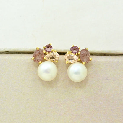 Pearl Rhodolite Stud Earring