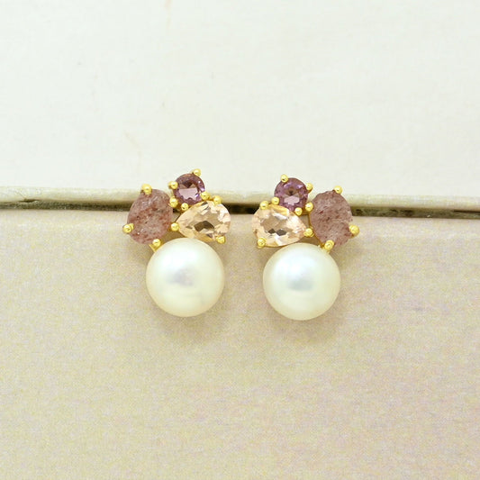 Pearl Rhodolite Stud Earring