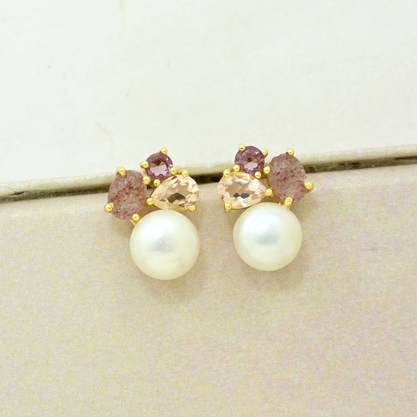 Pearl Rhodolite Stud Earring