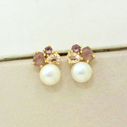 Pearl Rhodolite Stud Earring
