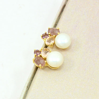 Pearl Rhodolite Stud Earring