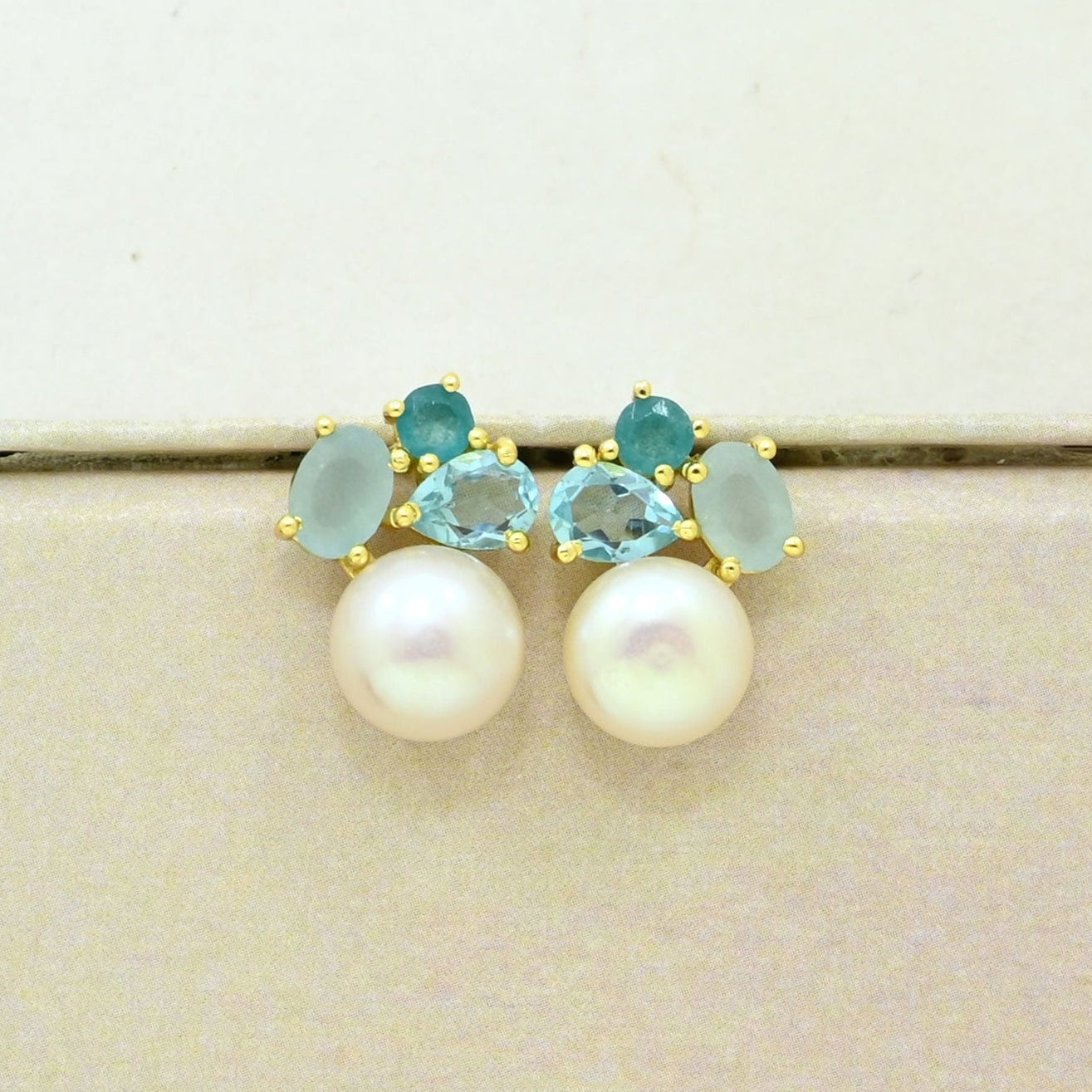 Blue Topaz Pearl Earring Gold Filled