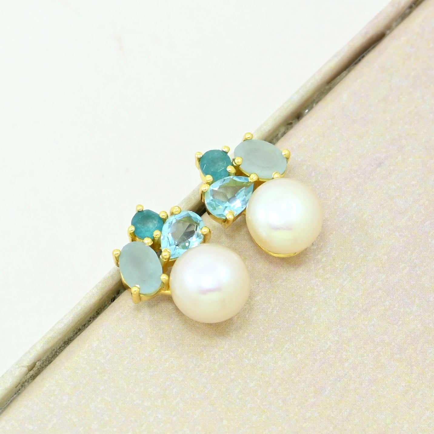 Blue Topaz Pearl Earring Gold Filled