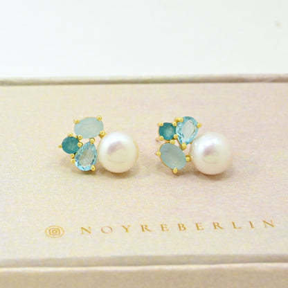 Blue Topaz Pearl Earring Gold Filled