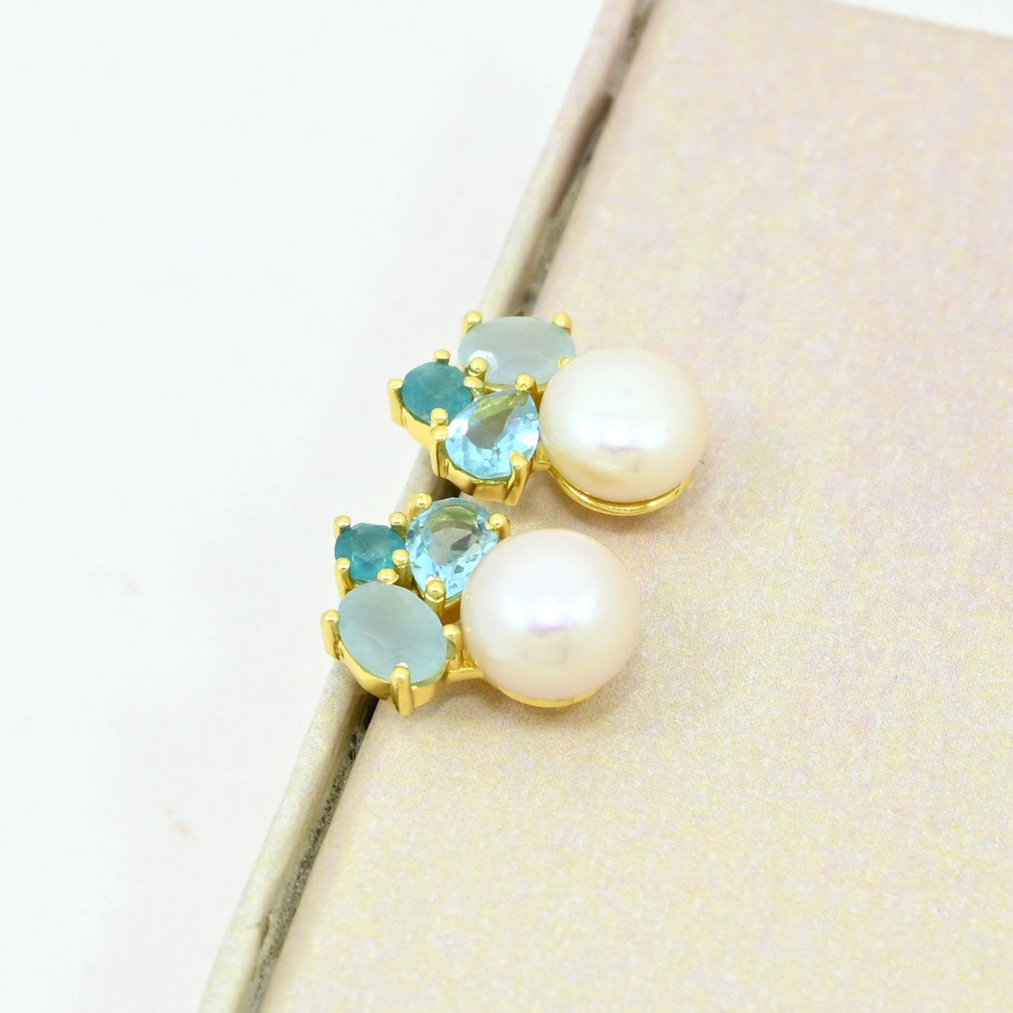 Blue Topaz Pearl Earring Gold Filled