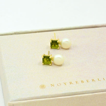 pearl green tourmaline stud earring gold plated