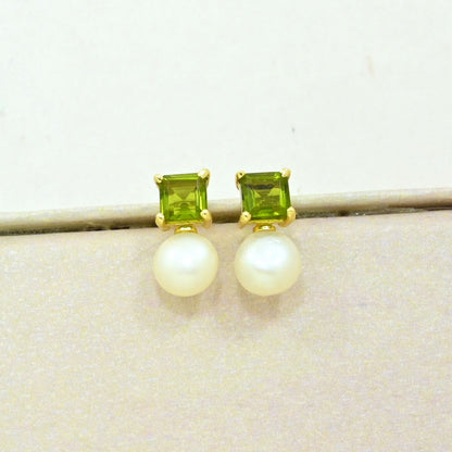 pearl green tourmaline stud earring gold plated