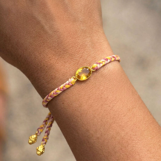Hand-Woven Pink Yellow Braided Bracelet - Citrine