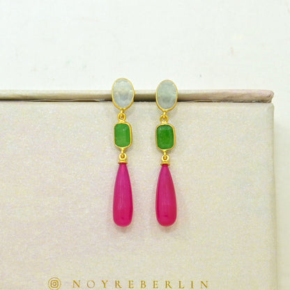ARJOI EARRING - GREEN JADE & PINK FUCHSIA ONYX