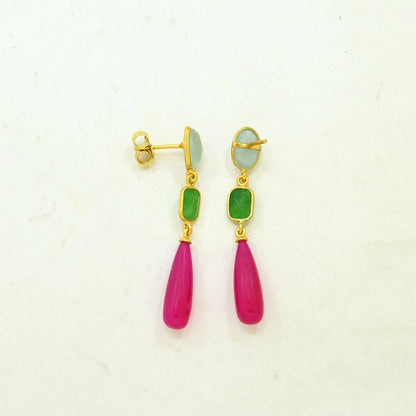 ARJOI EARRING - GREEN JADE & PINK FUCHSIA ONYX
