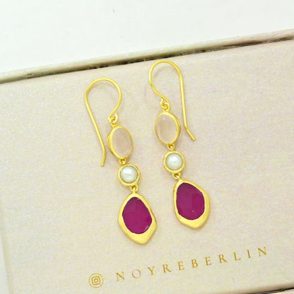 rose quartz pearl earring gold plated