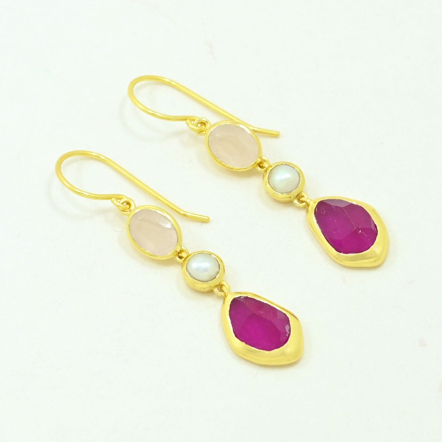 rose quartz pearl earring gold plated
