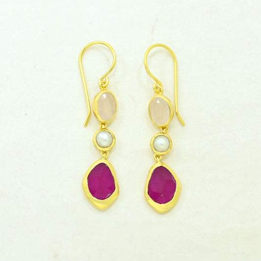 rose quartz pearl earring gold plated