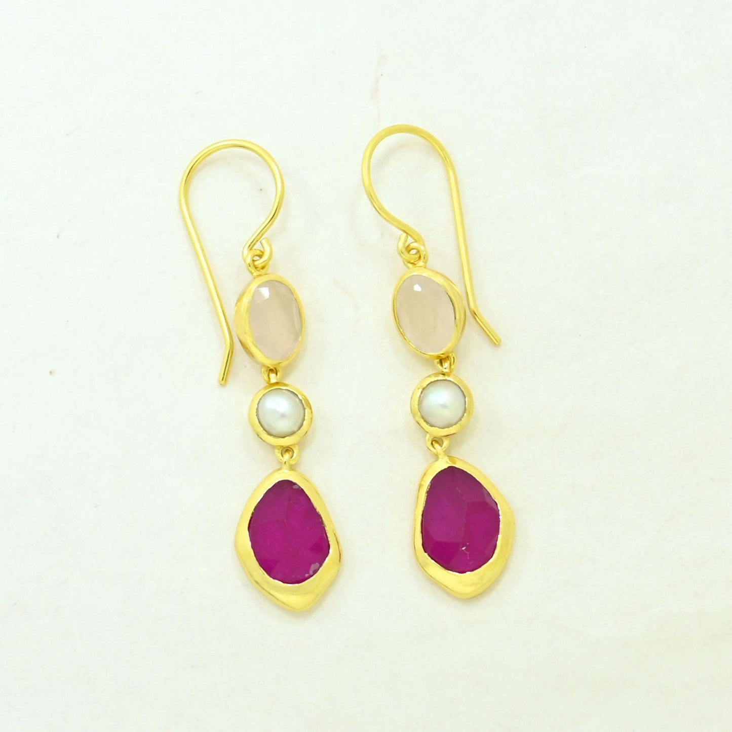 rose quartz pearl earring gold plated