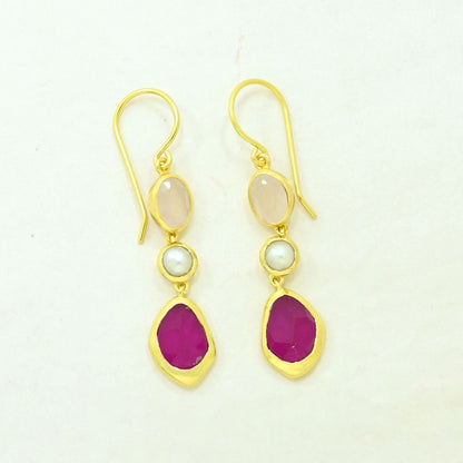 rose quartz pearl earring gold plated