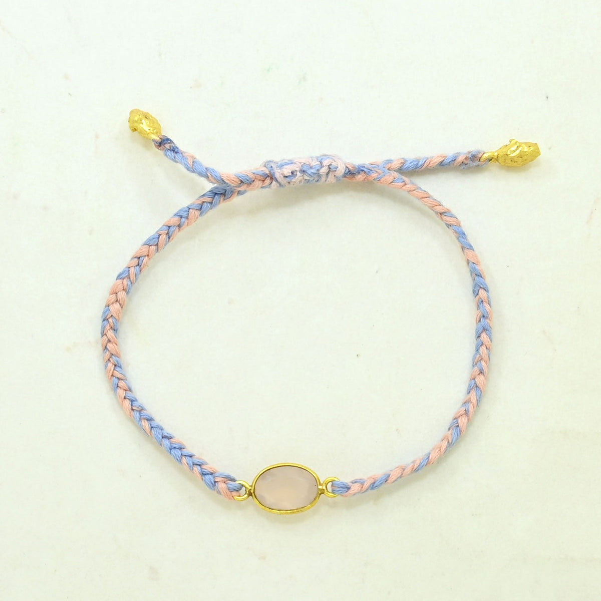 Hand-Woven Pink Blue Braided Bracelet - Rose Quartz