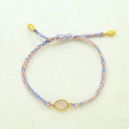 Hand-Woven Pink Blue Braided Bracelet - Rose Quartz