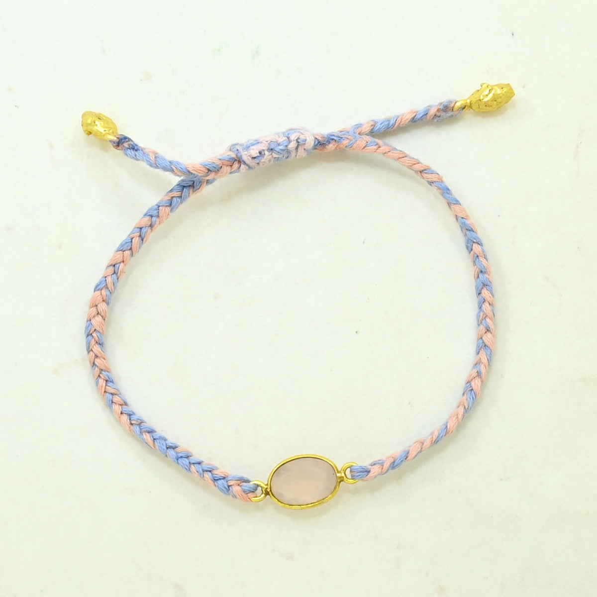 Hand-Woven Pink Blue Braided Bracelet - Rose Quartz