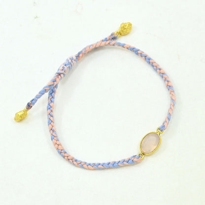 Hand-Woven Pink Blue Braided Bracelet - Rose Quartz