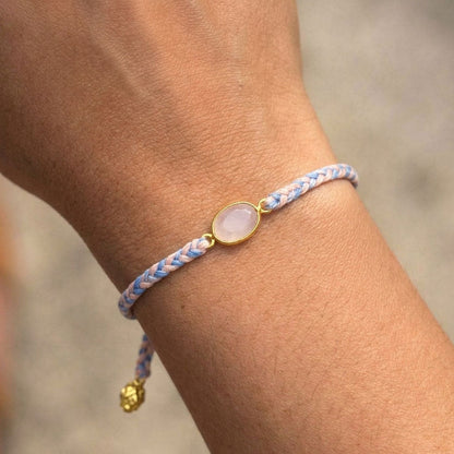 Hand-Woven Pink Blue Braided Bracelet - Rose Quartz
