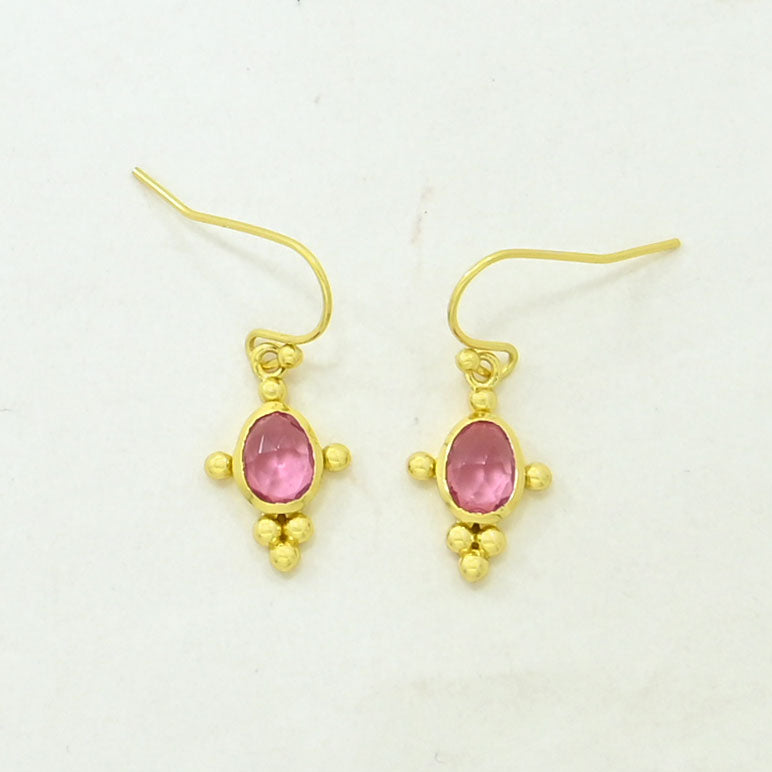 Pink Tourmaline boho chic earrings gold plated
