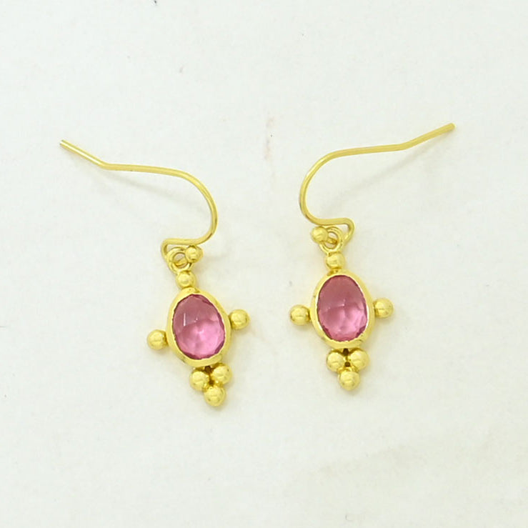 Pink Tourmaline boho chic earrings gold plated