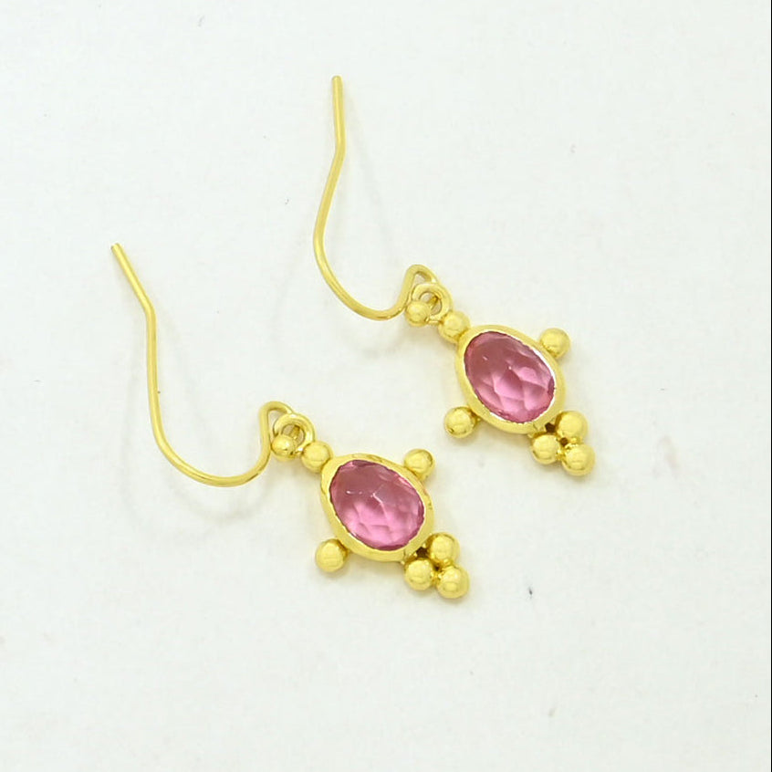 Pink Tourmaline boho chic earrings gold plated